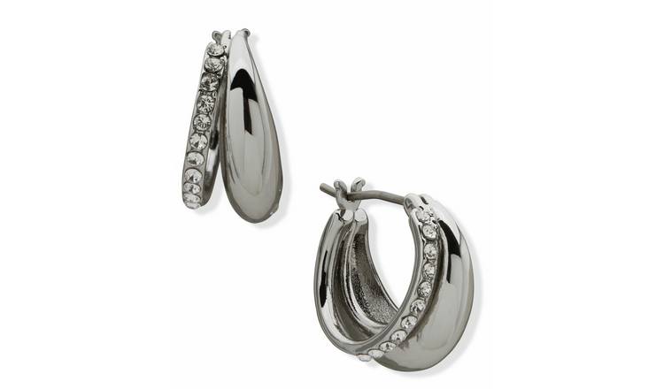 DKNY Silver Tone Pave Puffy Split Hoop Earrings