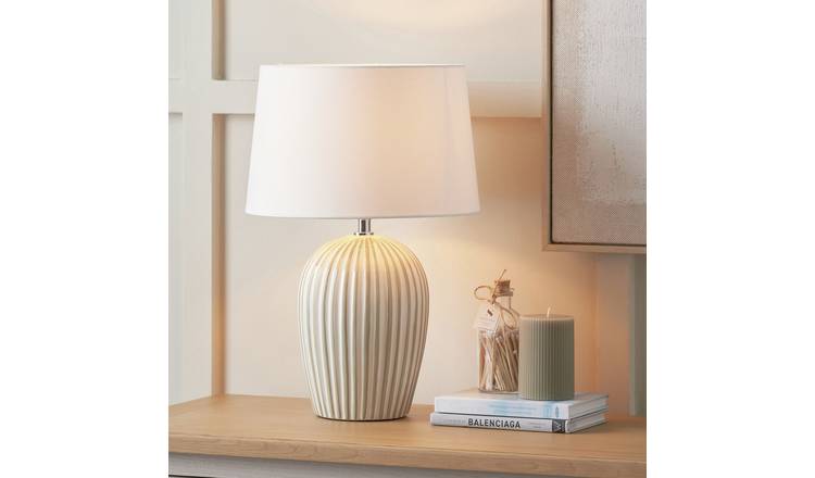 Pacific Cannes Ceramic Stripe Table Lamp - Sage Green