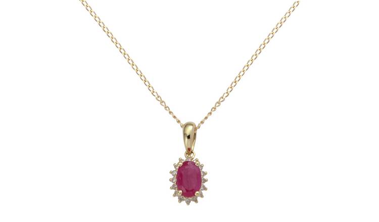 Revere 9ct Gold 0.08ct Diamond and Ruby Pendant - July