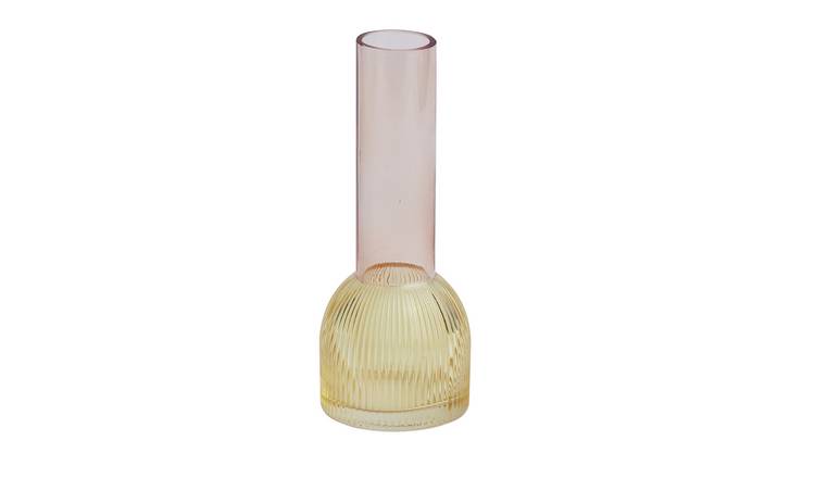 Habitat Single Stem Ribbed Glass Vase - Gold & Pink