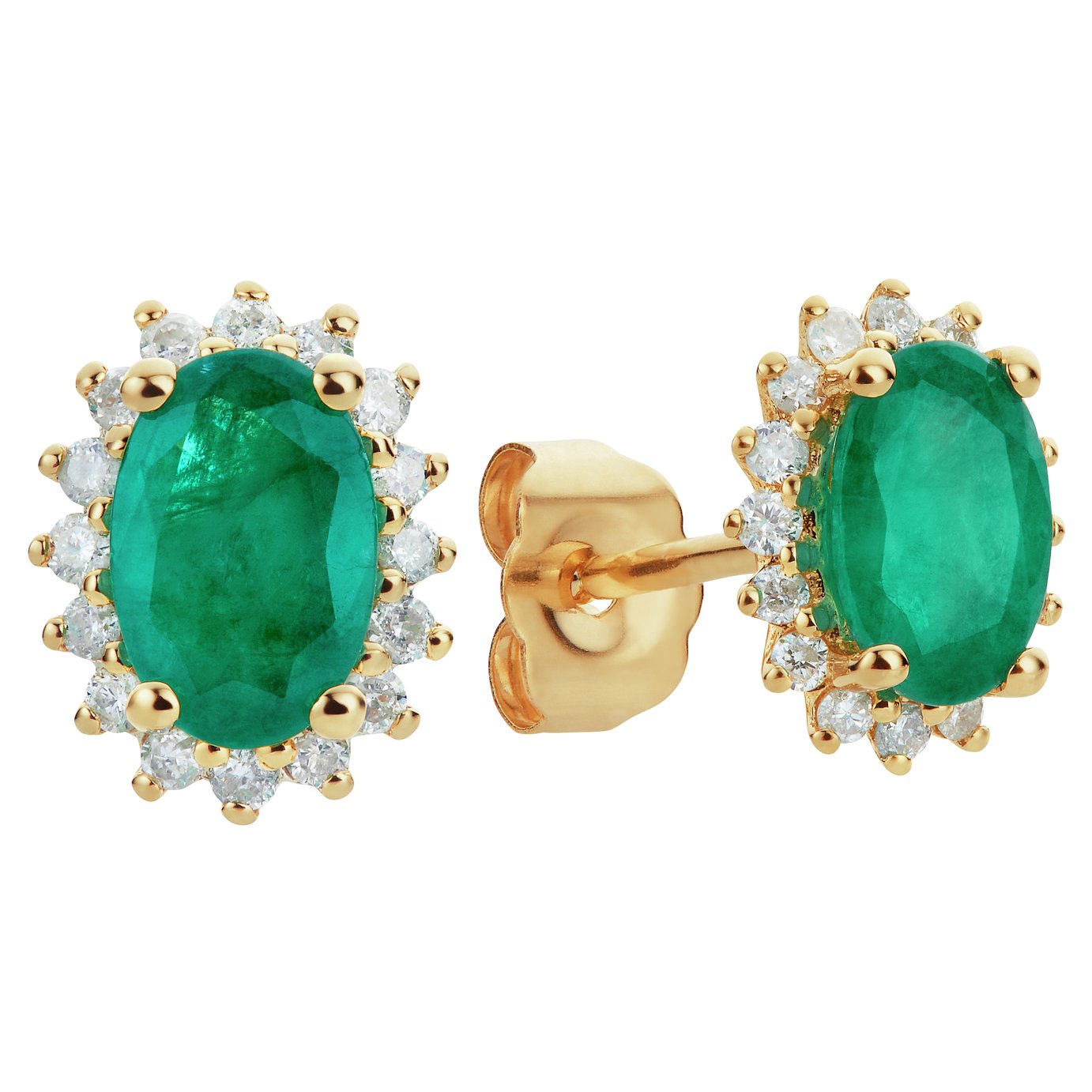 Revere 9ct Gold 0.16ct Diamond and Emerald Stud Earrings