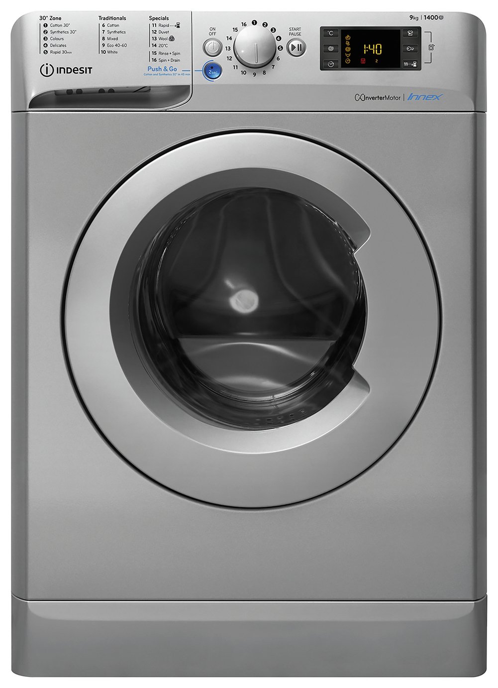 Indesit BWE91484XSUKN 9KG 1400 Spin Washing Machine - Silver