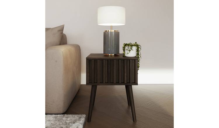 GFW Louvered 1 Drawer Side Table - Walnut Effect