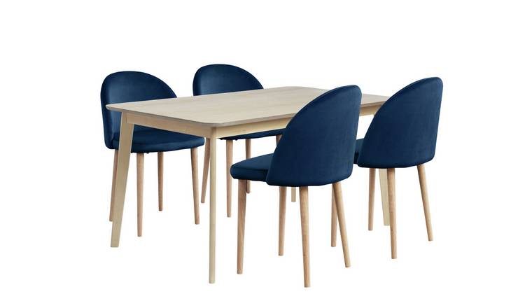 Habitat Skandi Solid Wood Dining Table & 4 Navy Chairs