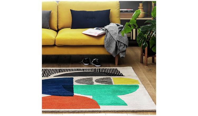 Habitat Mid Century Geometric Natural Cut Pile Rug-230x160cm