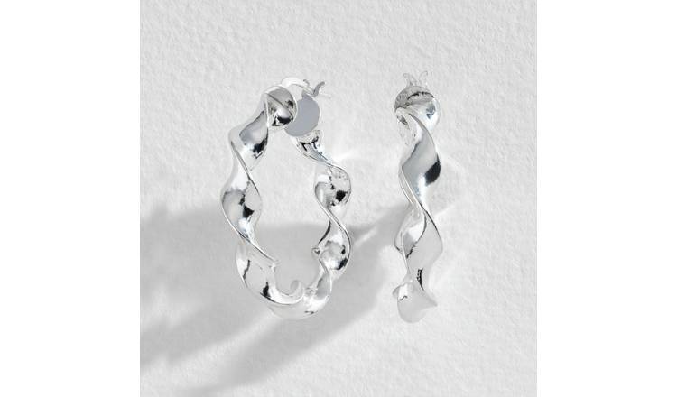 Buy Revere Sterling Silver Twisted Wavy Hoop Earrings | Womens