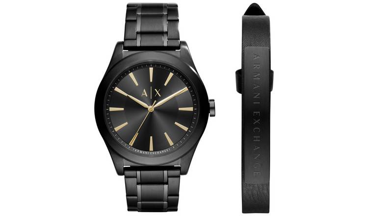 Buy Armani Exchange Men Black Stainless Steel Bracelet Watch Set