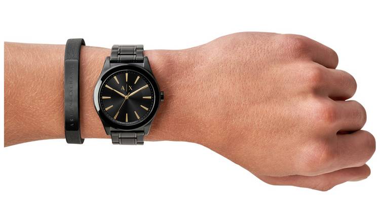 Buy Armani Exchange Men Black Stainless Steel Bracelet Watch Set