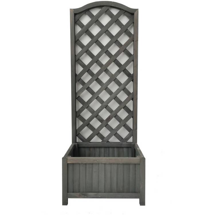 Straight Lattice Wooden Planter - Grey 0