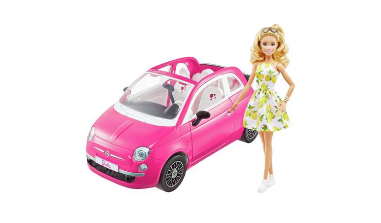 Barbie Pink Fiat 500 Car and Doll Playset