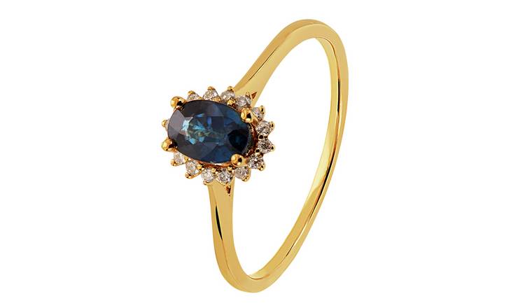Revere 9ct Gold 0.08ct Diamond and Sapphire Cluster Ring - S