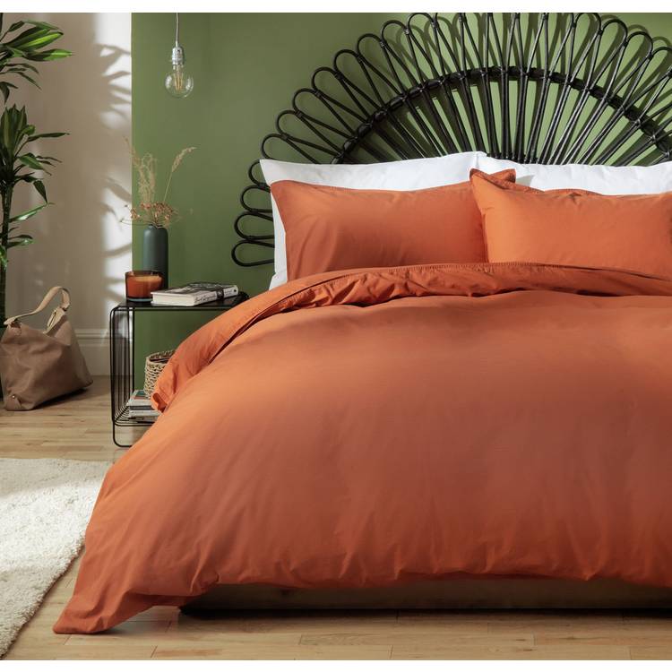 Habitat Cotton Linen Plain Rust Bedding Set - Superking 0