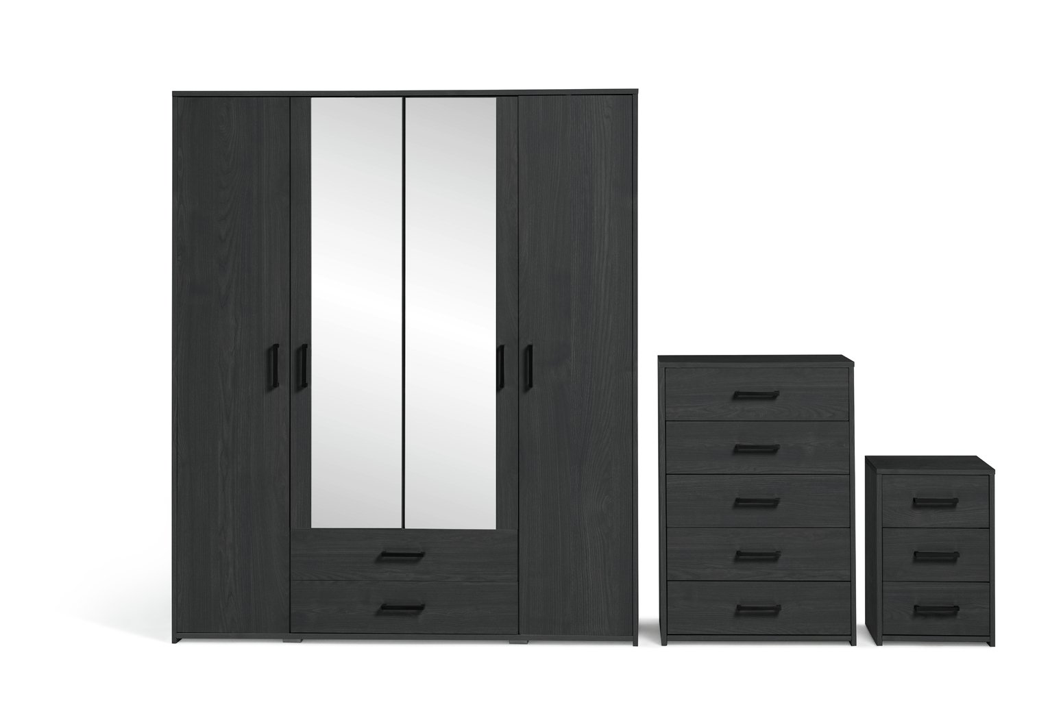 Argos Home Oslo 3 Piece 4 Door Wardrobe Set-Black Oak Effect