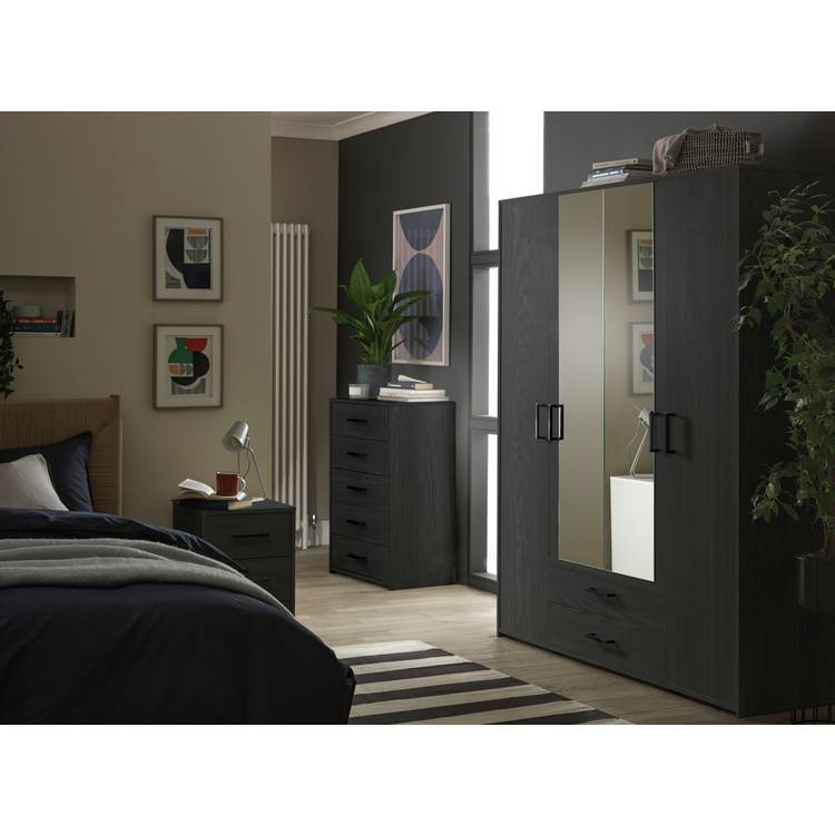 Argos Home Oslo 3 Piece 4 Door Wardrobe Set-Black & Oak 0