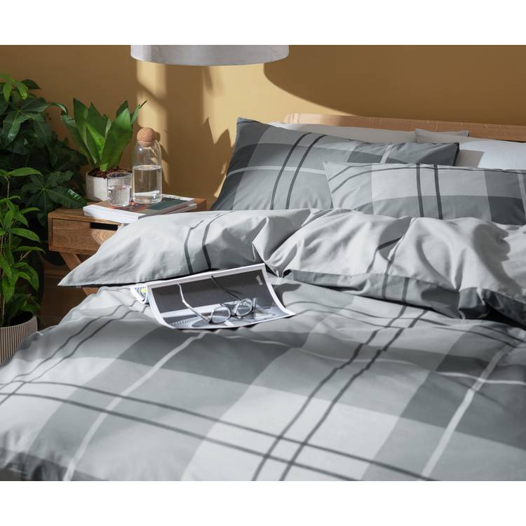 Habitat Check Charcoal Grey Bedding Set - Single 0