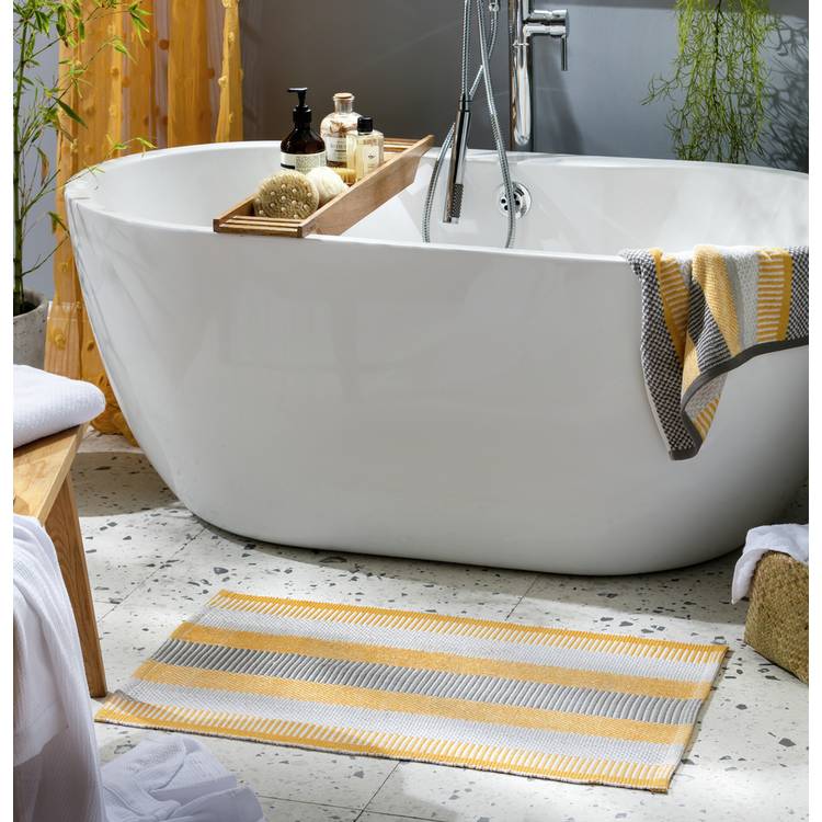 Habitat Horizontal Stripe Tufted Cotton Bath Mat - Mustard 0