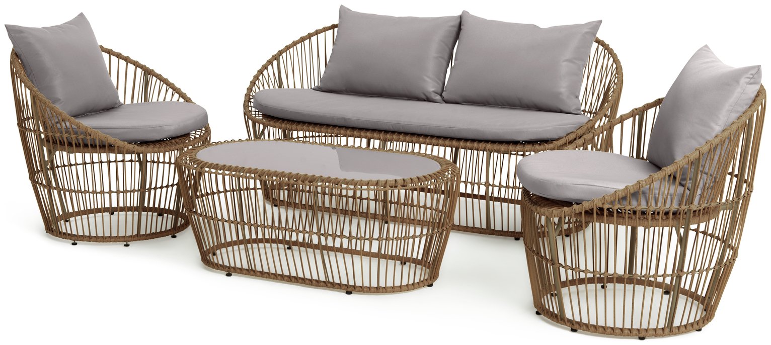 Argos Home Lexy 4 Seater Rattan Garden Sofa Set - Natural