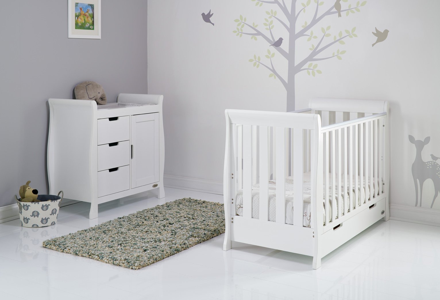 Obaby Stamford Mini Sleigh 2 Piece Nursery Set - White