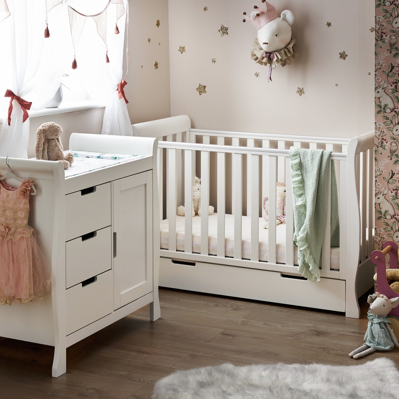 Obaby Stamford Mini Sleigh 2 Piece Nursery Set - White