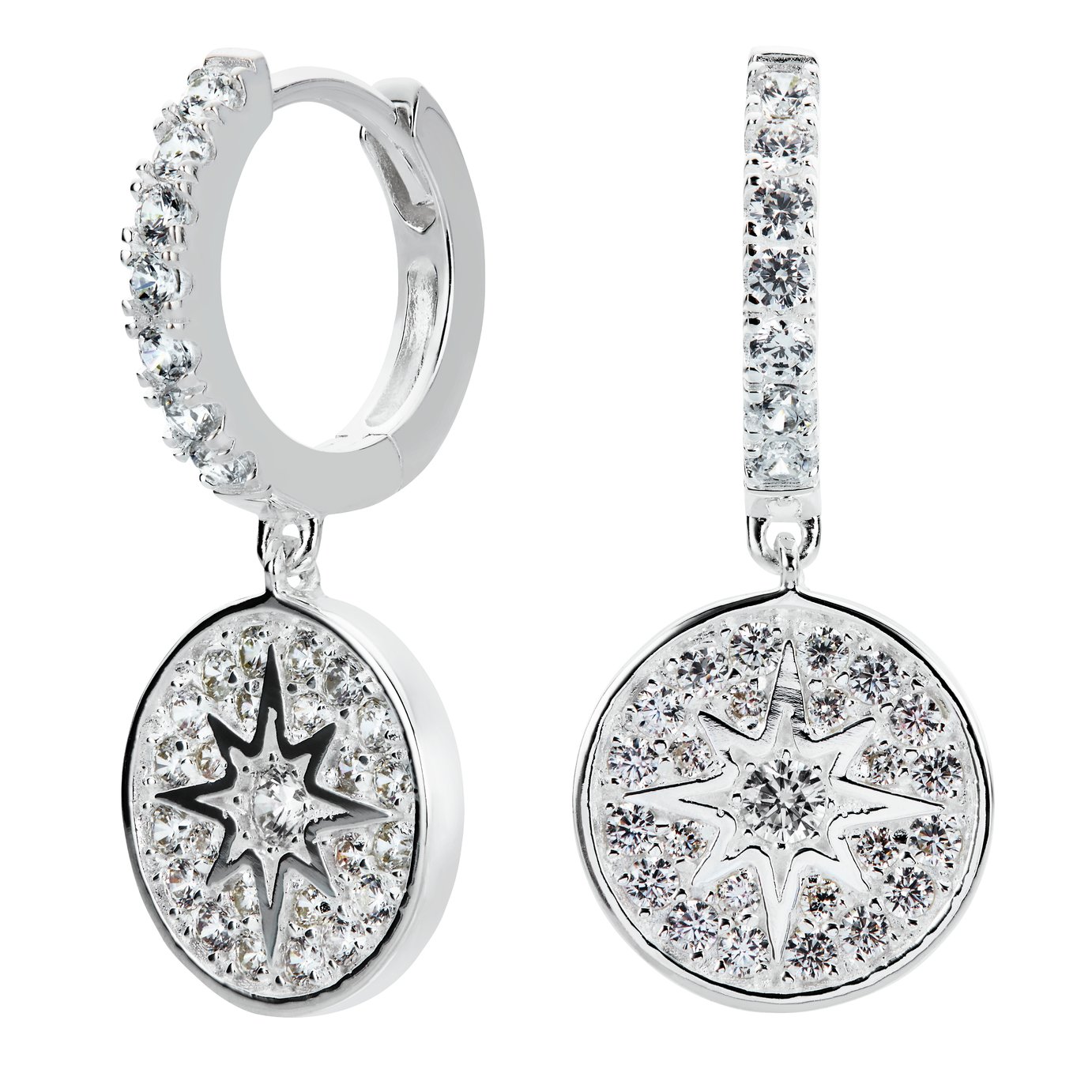 Revere Sterling Silver Cubic Zirconia Star Hoop Earrings