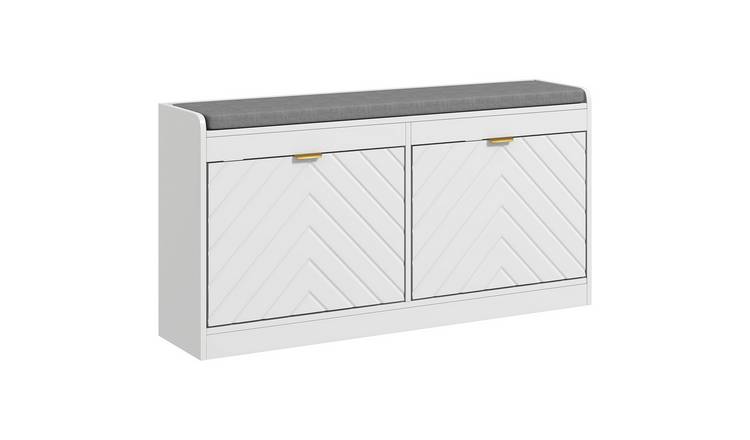 HOMCOM Shoe Storage Bench with 2 Flip Drawers - White