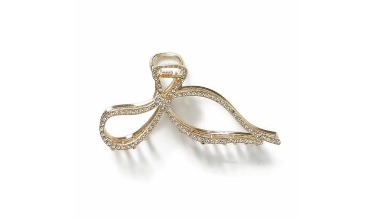 Freedom Gold Tone Crystal Inset Bow Claw Clip