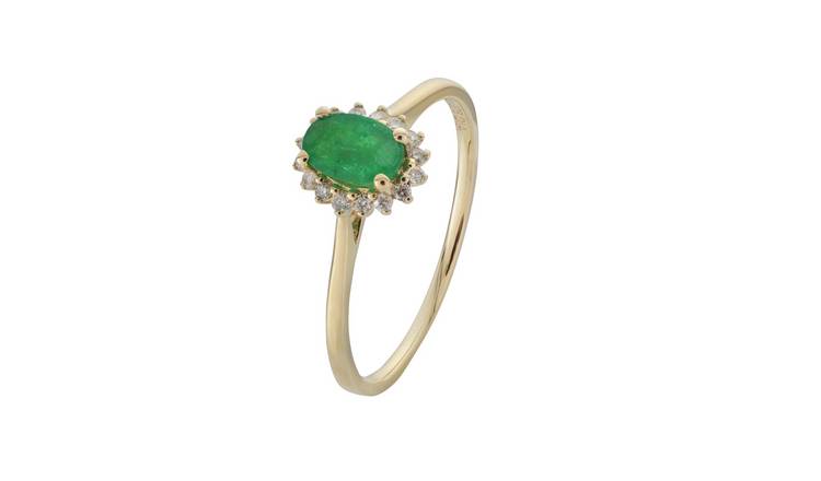 Revere 9ct Gold 0.08ct Diamond and Emerald Cluster Ring - T
