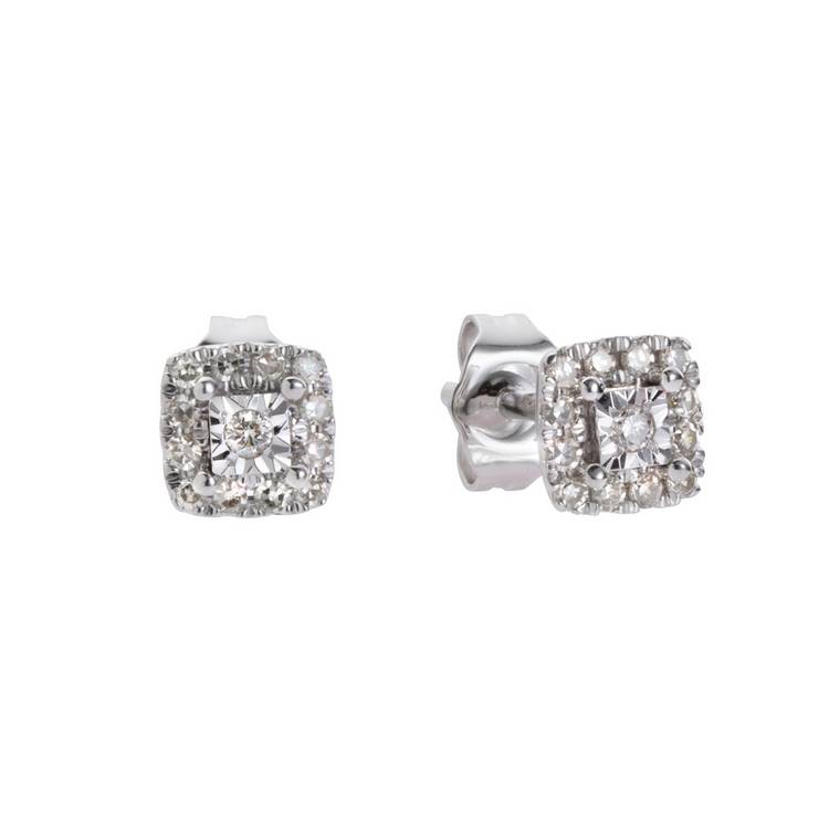 Revere 9ct White Gold Square Diamond Cluster Stud Earrings 0