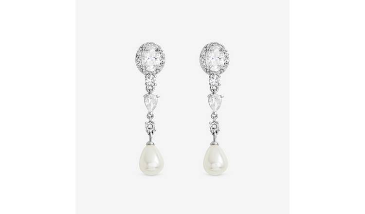 Jon Richard Rhodium Plated Pearl Multi-Stone Drop Earrings