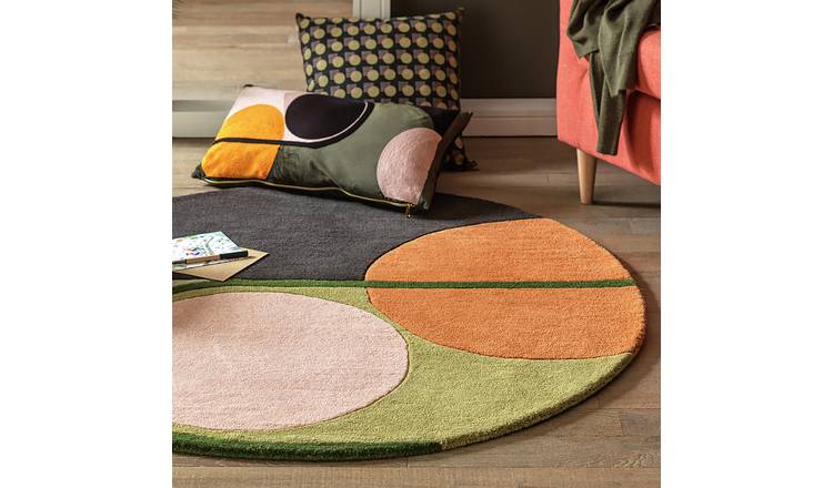 Buy Habitat Geometric Circle Wool Rug - Multi - 120x120cm, Rugs