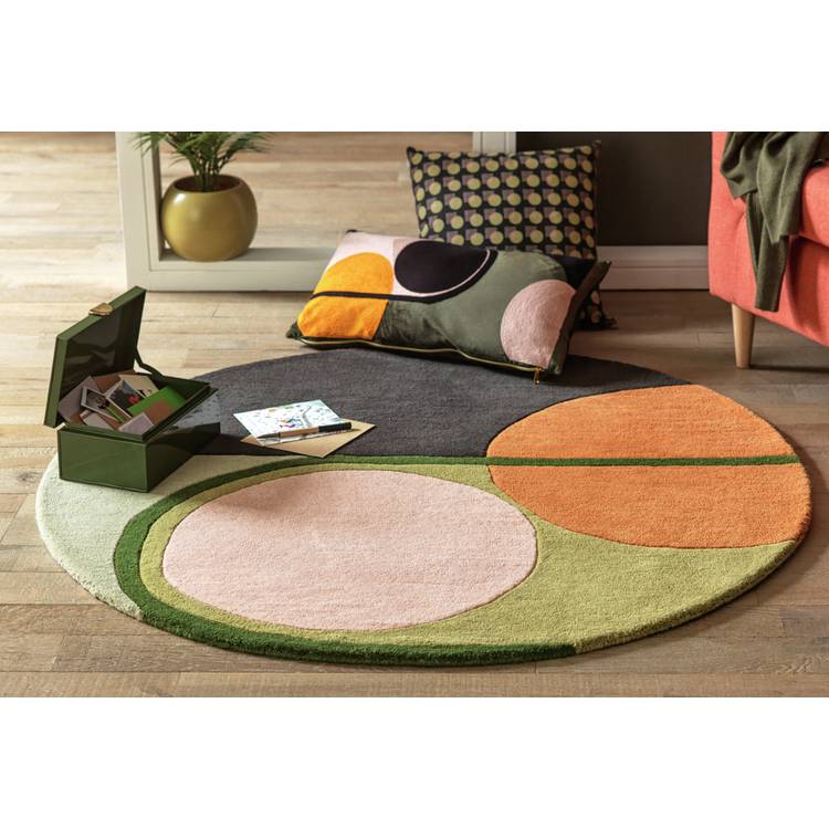 Habitat Geometric Round Wool Cut Pile Rug - 120cm 0