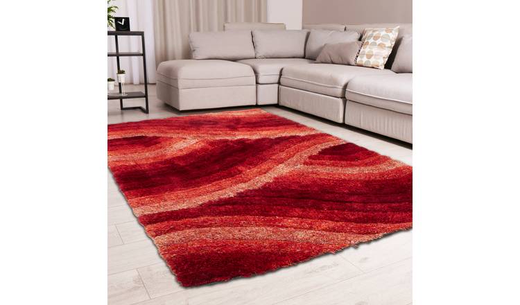 DS Living Ultra Plush Wave Shaggy Rug - Red - 230x160cm