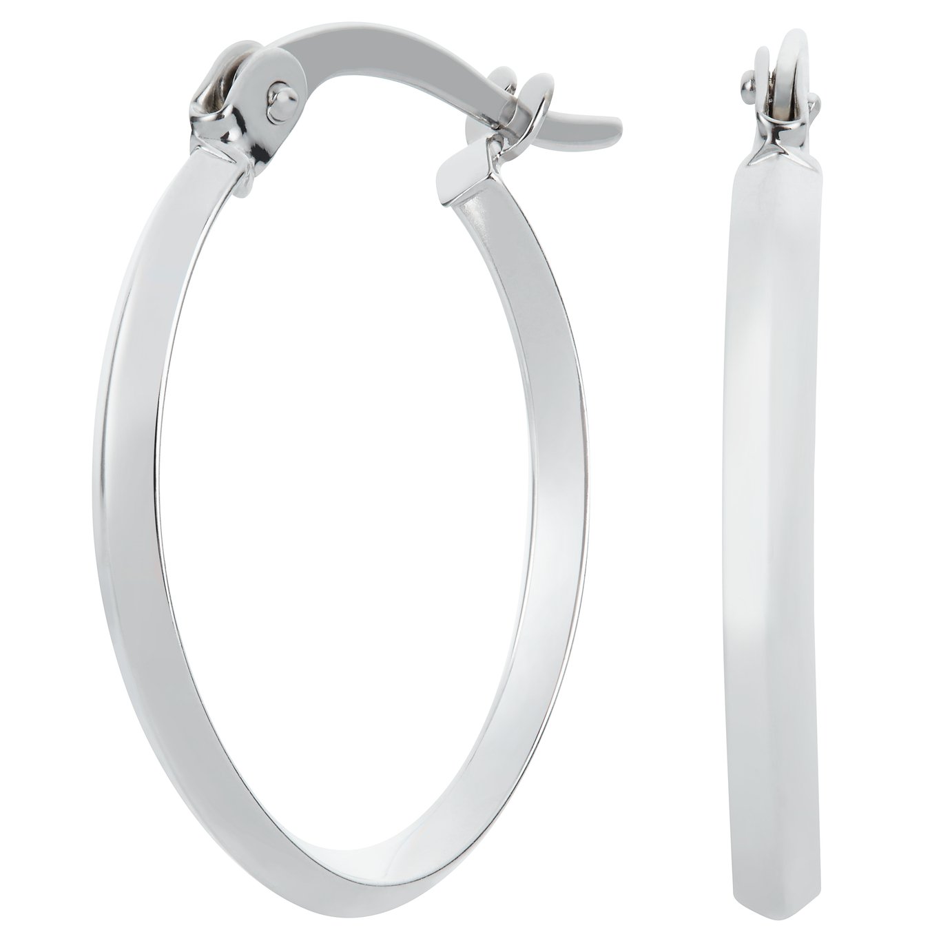 Revere 9ct White Gold Oval Hoop Earrings