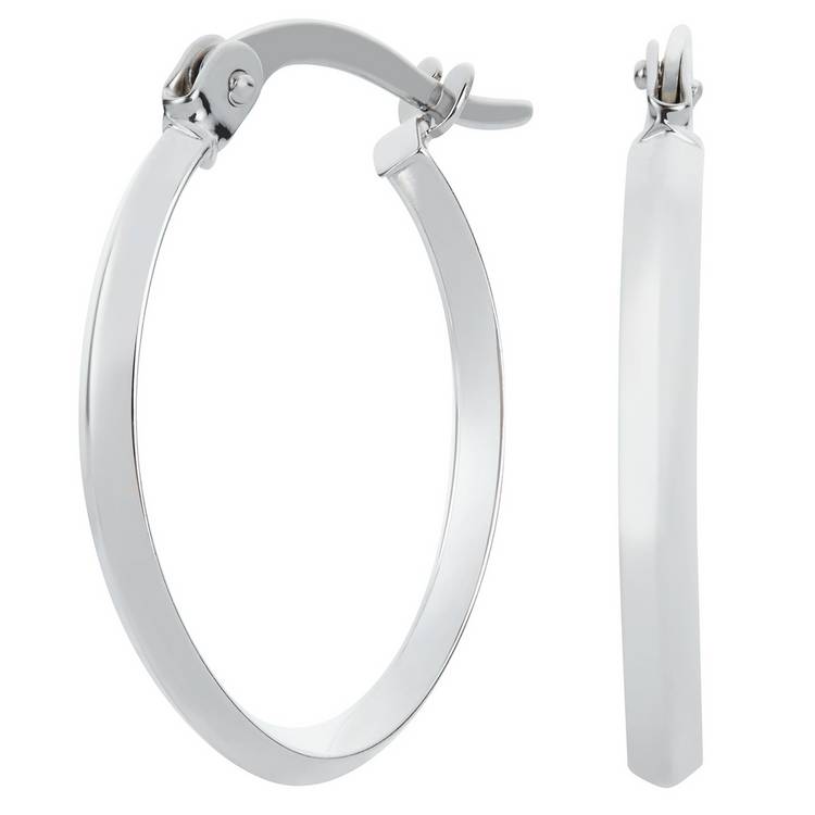 Revere 9ct White Gold Oval Hoop Earrings 0
