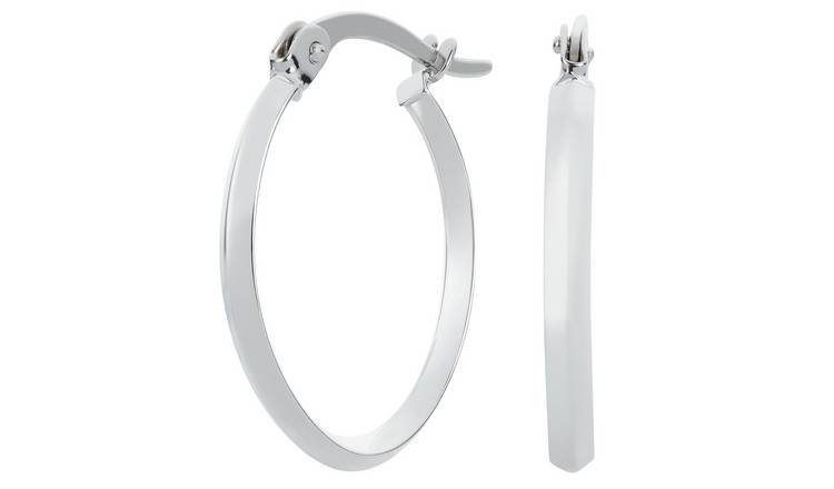 Revere 9ct White Gold Oval Hoop Earrings