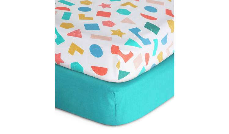 Habitat Kids Colourful Shapes 2 Pack Fitted Sheets - Cot