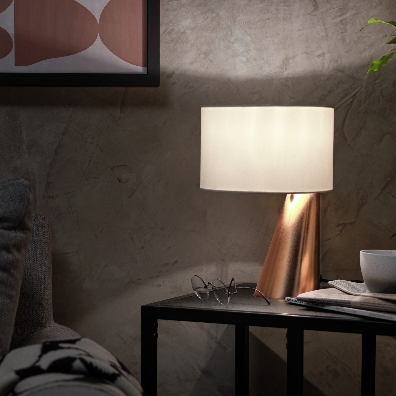 Habitat Abono Steel LED Table Lamp - Copper & Cream