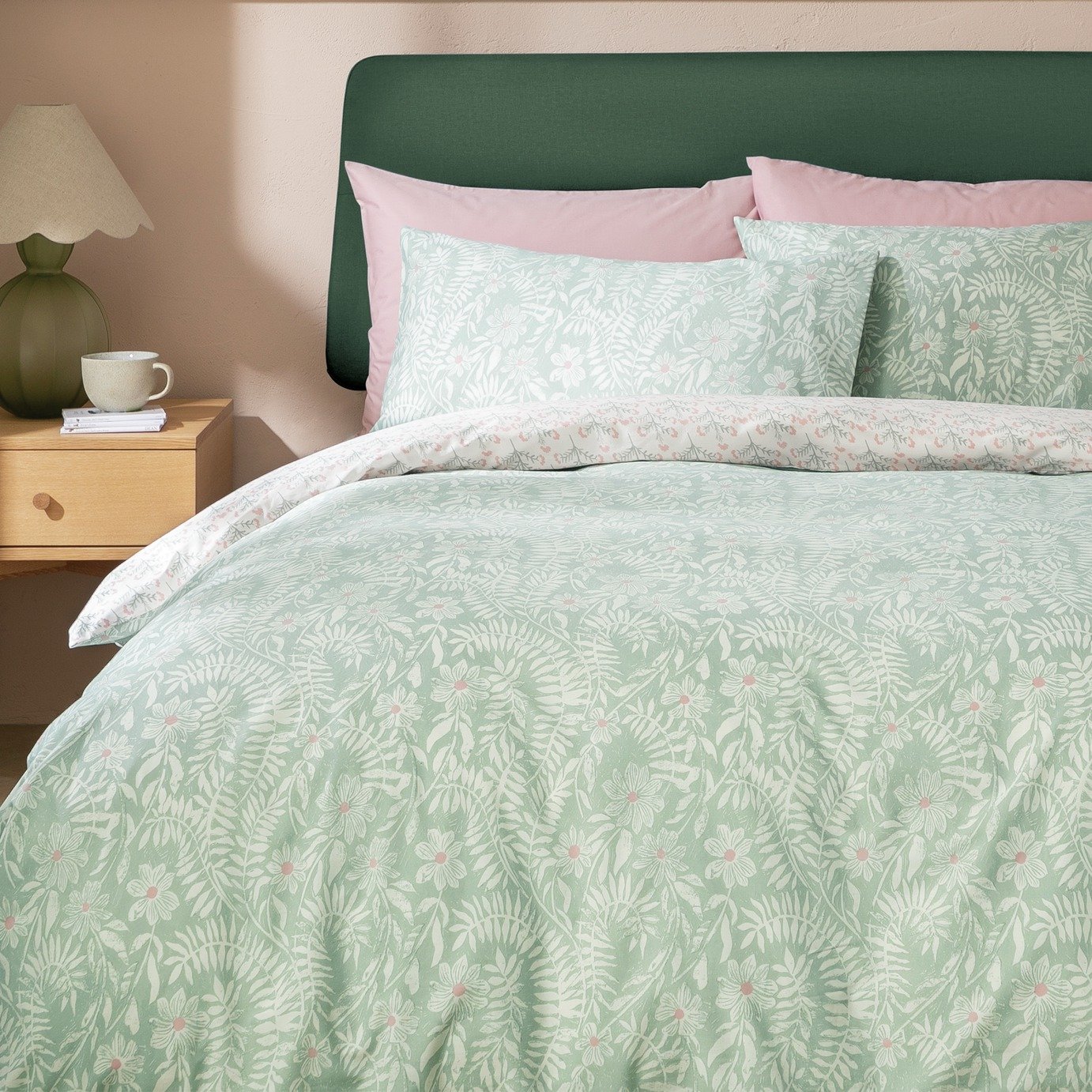 Habitat 180TC Meadow Fern Floral Green Bedding Set - Double