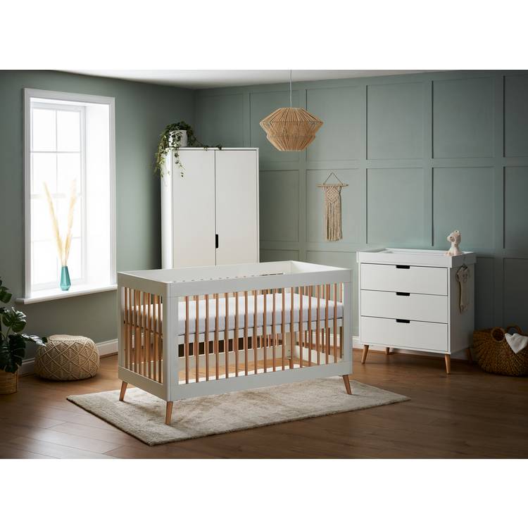 Obaby Maya Cot Bed Nursery Furniture Set - White and Acacia 0