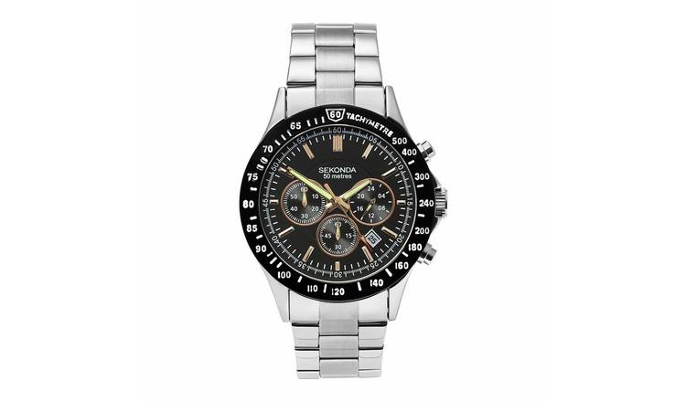 Sekonda Black Dial Round Case Stainless Steel Bracelet Watch