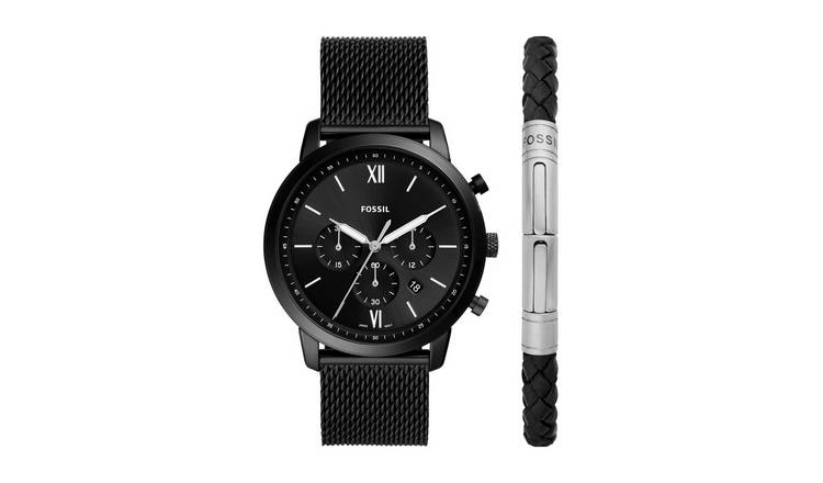 His and her chronograph black stainless steel watch gift on sale set