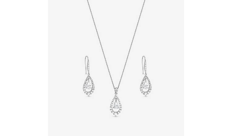 Jon Richard Rhodium Plated And Crystal Pear Drop Box Set