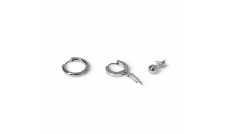 Freedom Silver Stone Stainless Steel Drop Stack Earrings - Pack of 3