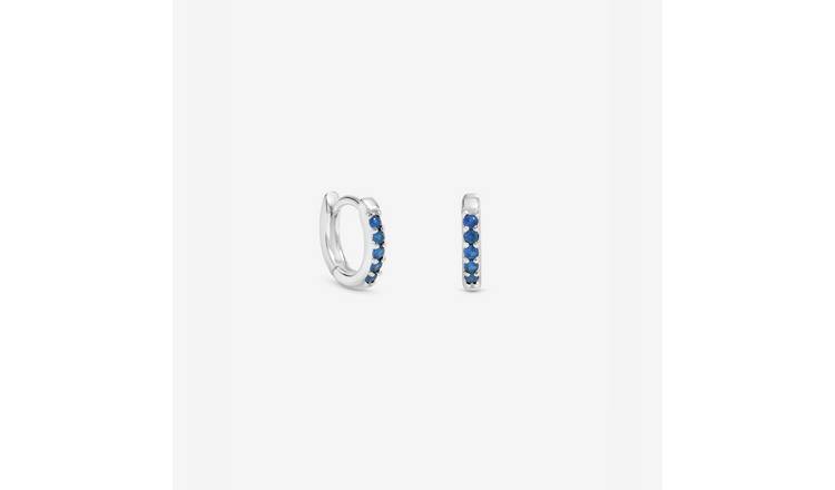 Simply Silver 925 Sterling Silver Sapphire Mini 10mm Hoop Earrings