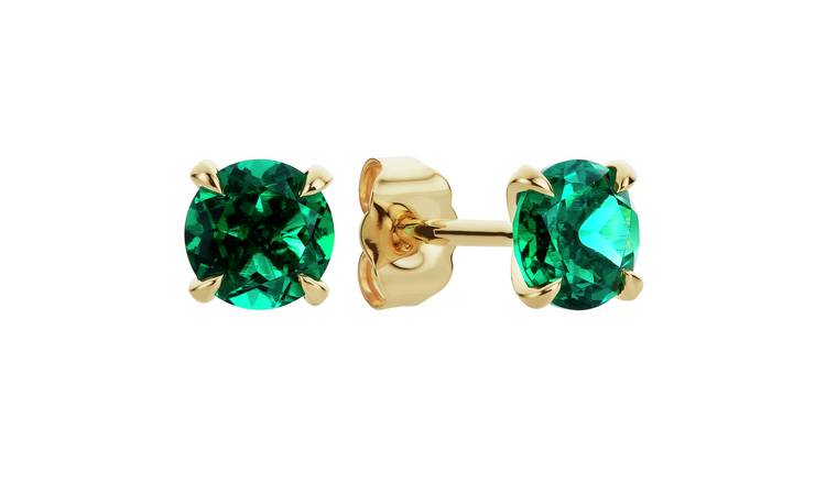 Buy Revere 9ct Yellow Gold Round Created Emerald Stud Earrings | Womens ...