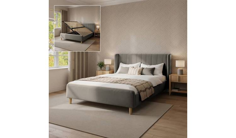 XR Living Lola Double Velvet Side Lift Ottoman Bed Frame - Grey