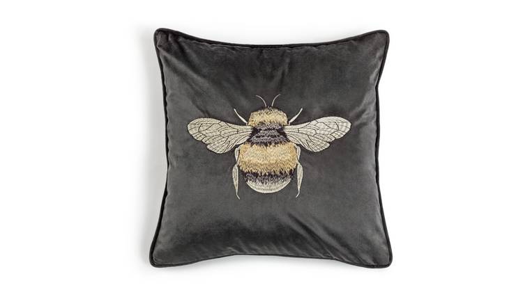 Habitat Bee Embroidered Cushion - Grey - 43x43cm