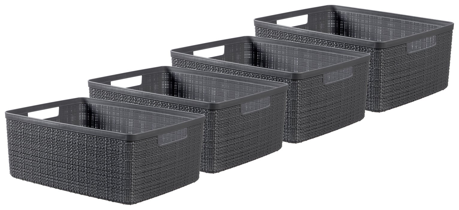 Curver Jute 4 x 12L Storage Basket - Grey