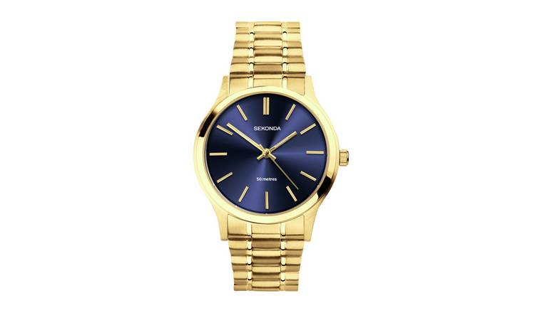 Sekonda Mens Dark Blue Dial Gold Tone Stainless Steel Bracelet Watch