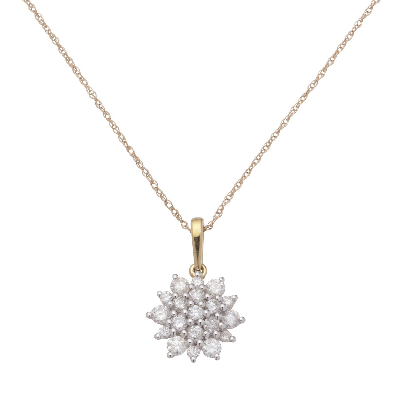 Revere 9ct Gold 0.50ct Diamond Cluster Pendant Necklace